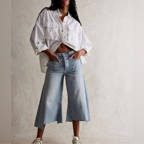 Free People We The Free Ripple Wide-Leg Cropped Jeans. NWT. 27 L - Picture 4 of 16